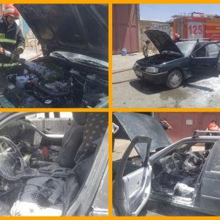 آتش نشانی نیشابور - حریق خودرو که توسط آتش نشانان اطفاءشد